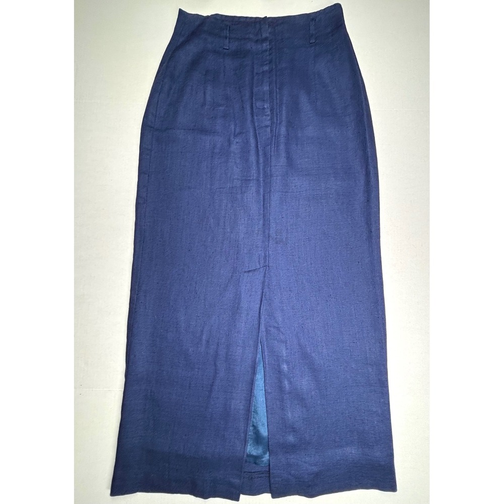 Mudo Collection Front Slit Linen Lined Maxi Skirt Indigo Womens 42 Career EUC